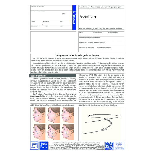 Produktbild eines Patientenaufklärungsbogens für das Fadenlifting von Perimed